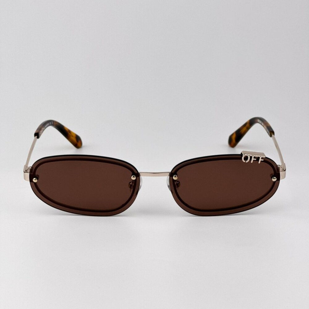 Off-White MIAMI Men Sunglasses Gold Oval Frame Brown Lenses | Model OERI13M 7664